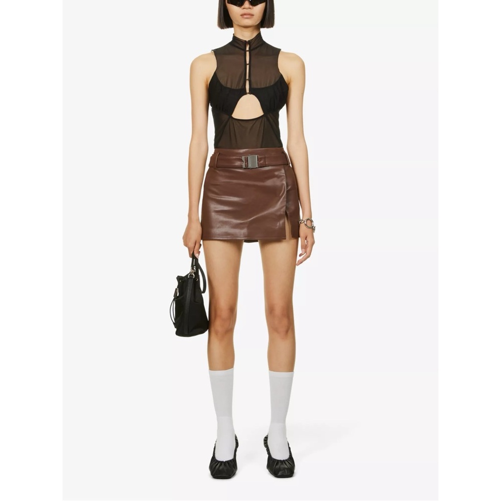 MISBHV Belted high-waist vegan leather mini skirt XL Black Slit Grunge 90s Biker